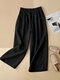 Lace Panel Waist Solid Pocket Casual Wide Leg Pants - Black