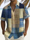 Camisas masculinas com estampa colorida em bloco de manga curta com botões - azul