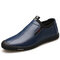 Men Anti-collision Non Slip Soft Sole Slip On Leather Casual Driving Shoes  - Blue