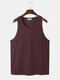 Mens Marled Crew Neck Chest Pocket Casual Sleeveless Tanks - Wine Red