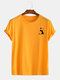 Mens Cartoon Panda Chest Print Casual Cotton Short Sleeve T-Shirts - Yellow