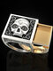 Vintage Trendy Carved Pattern Three-dimensional Skull Square Seal Shape Two-color Detachable Combinable Alloy Ring - #01
