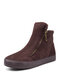Women Solid Color Suede Side Zipper Casual Warm Snow Ankle Boots - Brown