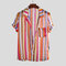 Mens Colorful Striped Lightweight Chest Pocket Breathable Turn-down Collar Short Sleeve Shirts - Orange