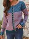 Ethnic Print Patchwork Long Sleeve Cardigan For Women - Blue