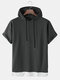 Mens Contrast Faux Twinset Loose Casual Short Sleeve Hooded T-Shirts - Dark Gray