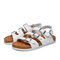 Women Daily Comfy Triple Buckle Strap Soft Flat Sandals - White