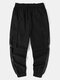 Mens Solid Color Buckle Tape Street Loose Cuffed Cargo Pants - Black