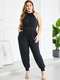 Solid Color Halter Plus Size Casual Jumpsuits with Pockets - Black