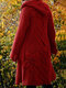 Flower Hooded Long Sleeve Solid Color Cardigan For Women - Red