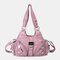 Women Vintage Multi-pocket Hardware Anti-theft Crossbody Bag Shoulder Bag - Pink
