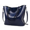 Vintage Oil PU Leather Tote Handbag Shoulder Bag Capacity Big Shopping Tote Crossbody Bags For Women - Dark Blue