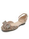 Large Size Women Sparkly Rhinestone Bowknot Decor Comfy D'Orsay Shoes - Apricot