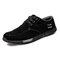 Men Old Beijing Style Canvas Breathable Lace Up Casual Driving Shoes - Black