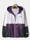 Mens Contrast Color Patchwork Letter Sleeve Zipper Sporty Hooded Jacket - White