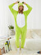 Women Cartoon Frog Coral Fleece Hooded Jumpsuit Home Comfy Animal Onesies - Green