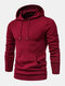 Mens Rib Knit Pure Color Plain Drawstring Hoodies With Pouch Pocket - Red
