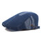 Mens Cotton Washed Denim Berets Caps Outdoor Sunshade Newsboy Cabbie Cap Adjustable - Blue