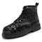 Men Stylish Pattern Printed Non Slip Casual Lace Up Short Martin Boots - Black