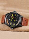 3 Colors Leather Alloy Men Casual Business Watch Waterproof Luminous Pointer Quartz Watch - Brown Band Black Case Black Dial