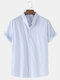 Mens Cotton Basic Vertical Stripes Print Light Casual Short Sleeve Shirts - Blue