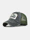 Unisex Washed Distressed Cotton Mesh Patchwork Letter Embroidery Patch Broken Hole Breathable Sunscreen Baseball Cap - Army Green
