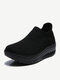 Women Knitted Fabric Comfy Breathable Casual Slip On Fashion Rocker Sole Casaul Sock Sneakers - Black