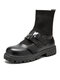 Women Casual Stylish Buckle Comfy Platforms Socks Boots - Black