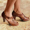 Women Hollow Comfy Wearable Peep Toe Fashion T-Strap Pumps - Brown