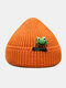 Unisex Knitted Solid Color Cartoon Frog Doll Decoration Letter Label Fashion Warmth Brimless Beanie Landlord Cap Skull Cap - Orange