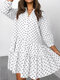 Polka Dot Print Button Plus Size Dress for Women - White