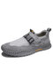 Men Hand Stitching Soft Non Slip Hook Loop Driving Casual Shoes - Gray