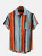 Mens Vintage Oli Painting Striped Casual Chest Short Sleeve Shirts - Orange