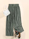 Solid Color Ribbed Elastic Waist Wide Leg Lounge Pants For Women - Gray