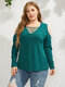 Plus Size Solid Color Ribbed Cut Out Sleeve T-Shirt - Green