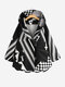 Casual Print Geometric Horn Button Winter Hooded Coat - Black