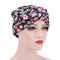 Women Print Forehead Cross Toe Cap Floral Chiffon Beanie Hat Countryside Floral Twist Beanie - #01