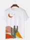 Mens Desert Cactus Painting Crew Neck Short Sleeve T-Shirts Winter - White