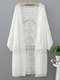 Hollow Hook Flower Long Paragraph Lace Cardigan  - White
