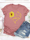 Sunflower Cat Print Short Sleeve Causal T-shirt For Women - Pink
