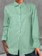 Feminino listrado lapela botão frontal casual manga comprida Camisa - Verde