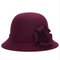 Women Vintage Imitation Wool Flower Felt Dress Hat Warm Sunshade Cloche Bucket Cap - Wine Red