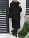 Solid Color Turtleneck Bell Sleeve Midi Dress - Black