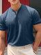 Mens Solid Notched Neck Casual Short Sleeve T-Shirt - Navy