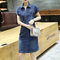  Women's  Lapel Short-sleeved Slim Thin Denim Dress - Blue