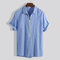 Mens Zipper Turn Down Collar Solid Color Short Sleeve Comfy Loose Henley Shirts - Light Blue