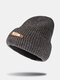 Unisex Knitted Solid Color Letter Pattern Irregular Patch Brimless Flanging Outdoor Warmth Beanie Hat - Dark Gray