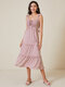 Solid Shirred Ruffle Open Back Knotted Tiered Sleeveless Maxi Dress - Pink