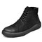 Large Size Men Retro Genuine Leather Slip Resistant Casual Boots - Black