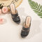Women Comfy Daily Veins Open Toe Espadrilles Wedges Slippers - Grey